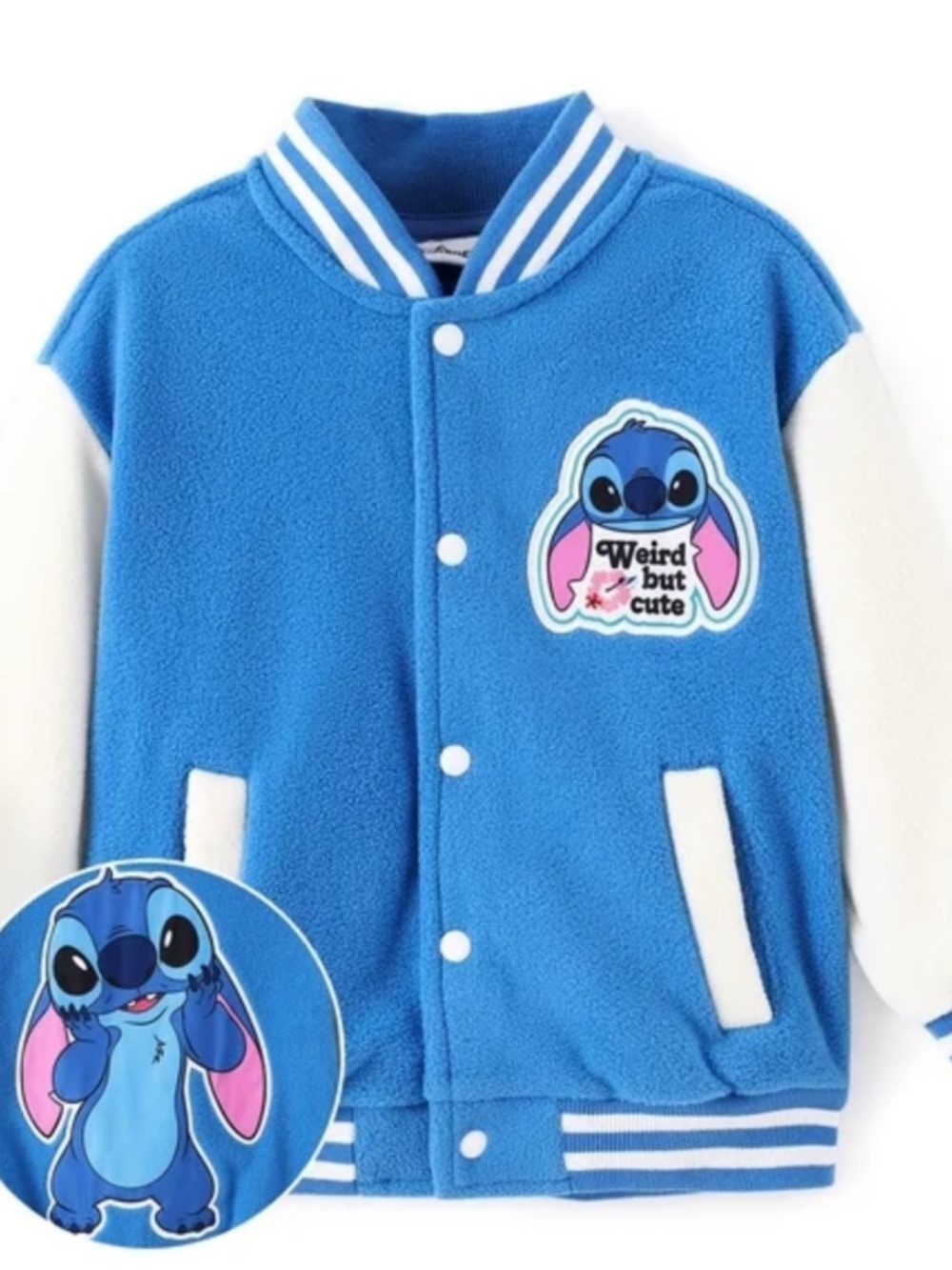 Disney Stitch Girls Fleece Bomber Jackets Graphic Winter Plush Varsity Outerwear